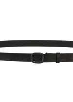 The OVAL by IM MEN is a plain black genuine leather belt featuring a small, oval-shaped black buckle, displayed horizontally against a white background.