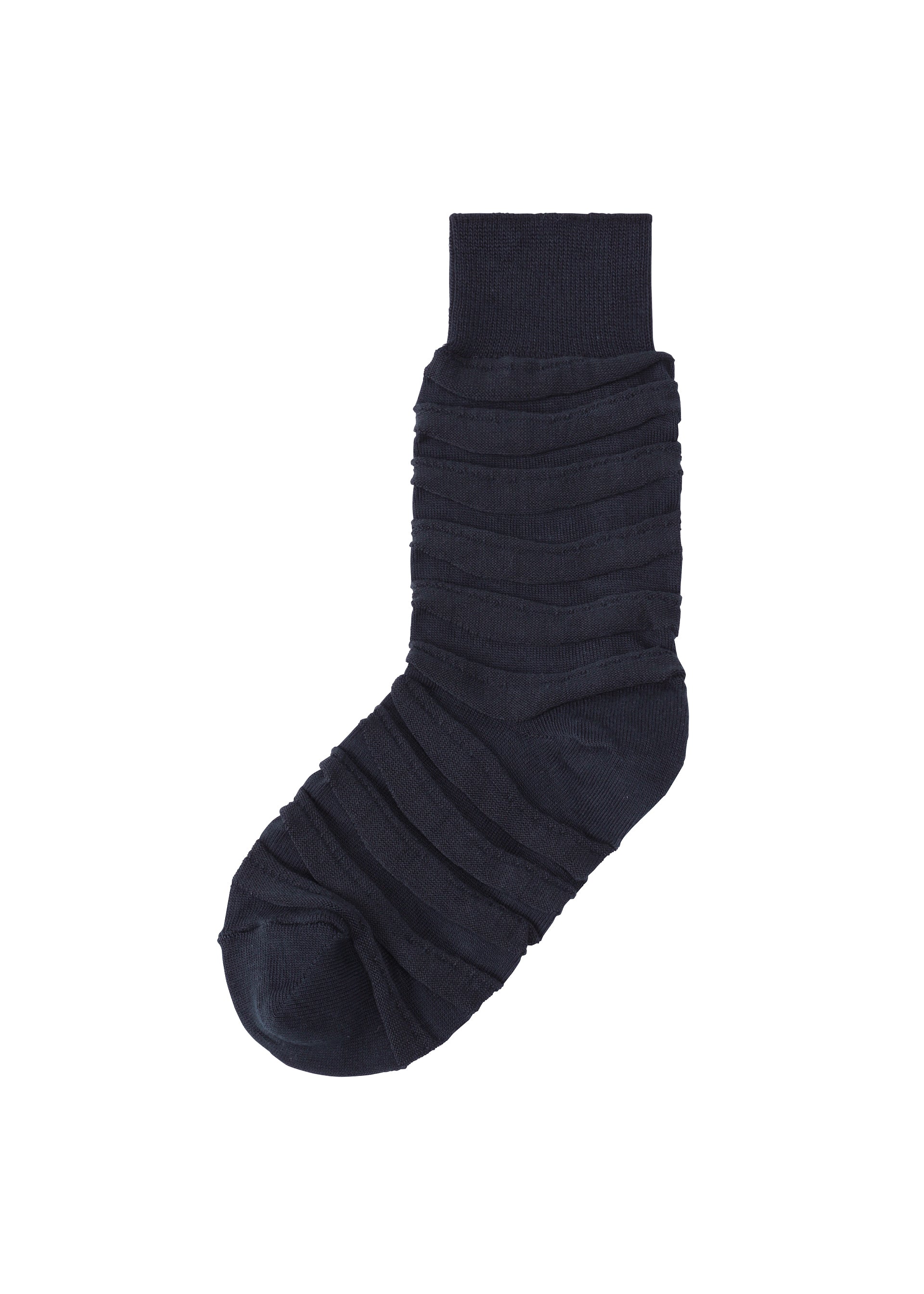 Zoomed view The IM MEN FORMAL WAVE SOCKS feature a single black elastic sock with ribbed texture, displayed against a plain white background. - NAVY （no.75）
