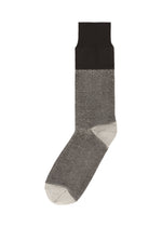 IM MEN’s GRADATION SOCKS feature a black cuff, gray body, and lighter gray heel and toe, creating a subtle gradation effect. Shown as a single sock on a plain white background. - BLACK （no.15）