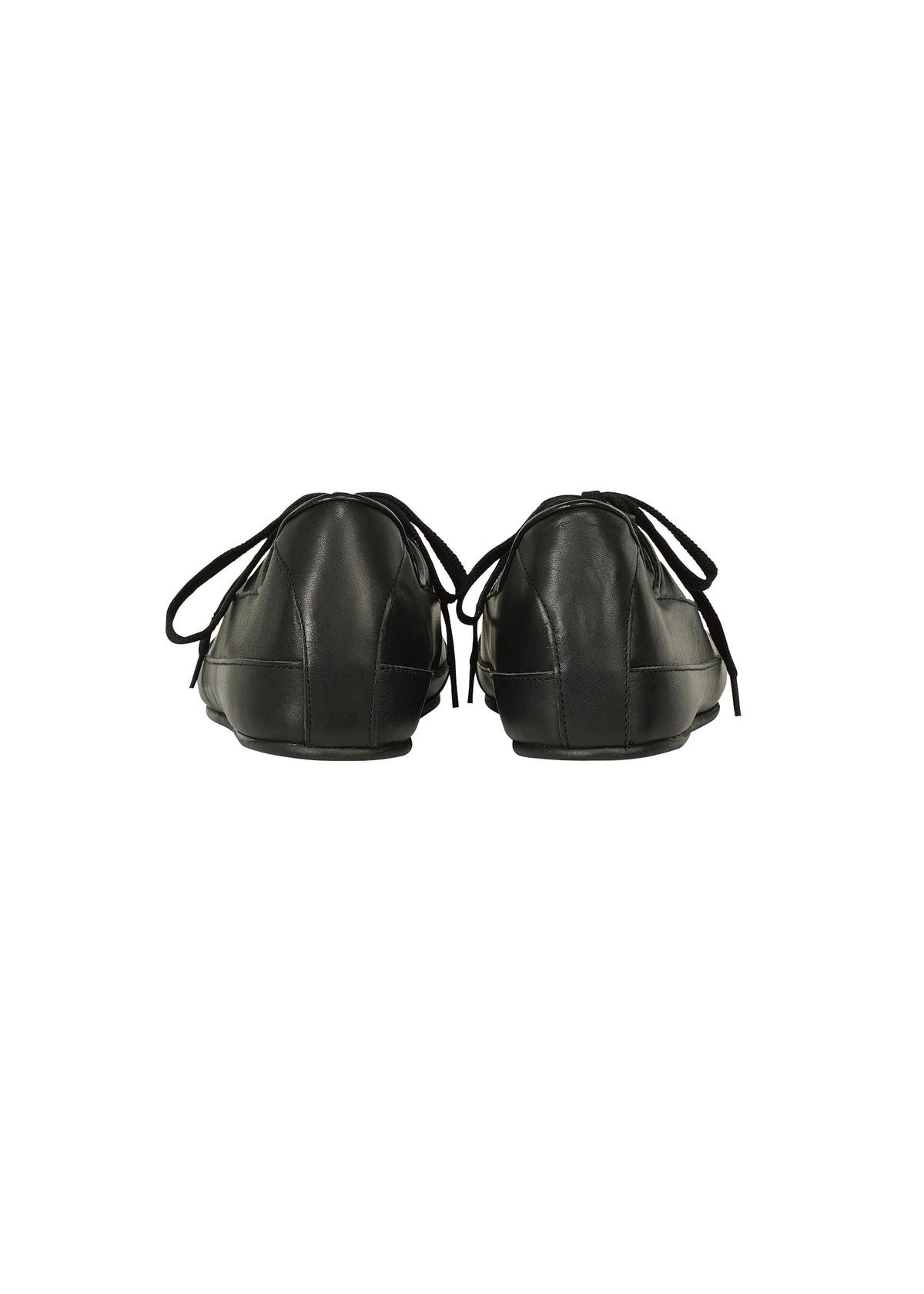 A pair of FLIPPER black leather dress shoes by IM MEN, expertly crafted from supple leather, are shown from the back with black laces visible against a plain white background. view 3 of 6
