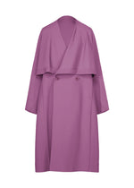 Introducing the FRONT BACK coat from IM MEN’s Autumn Winter Collection—a long, light purple trench coat featuring a double-breasted front with two buttons, wide lapels, and relaxed, loose-fitting sleeves. Crafted in elegant wool with a subtle satin back, this standout piece is photographed against a white background. - PURPLE （no.81）