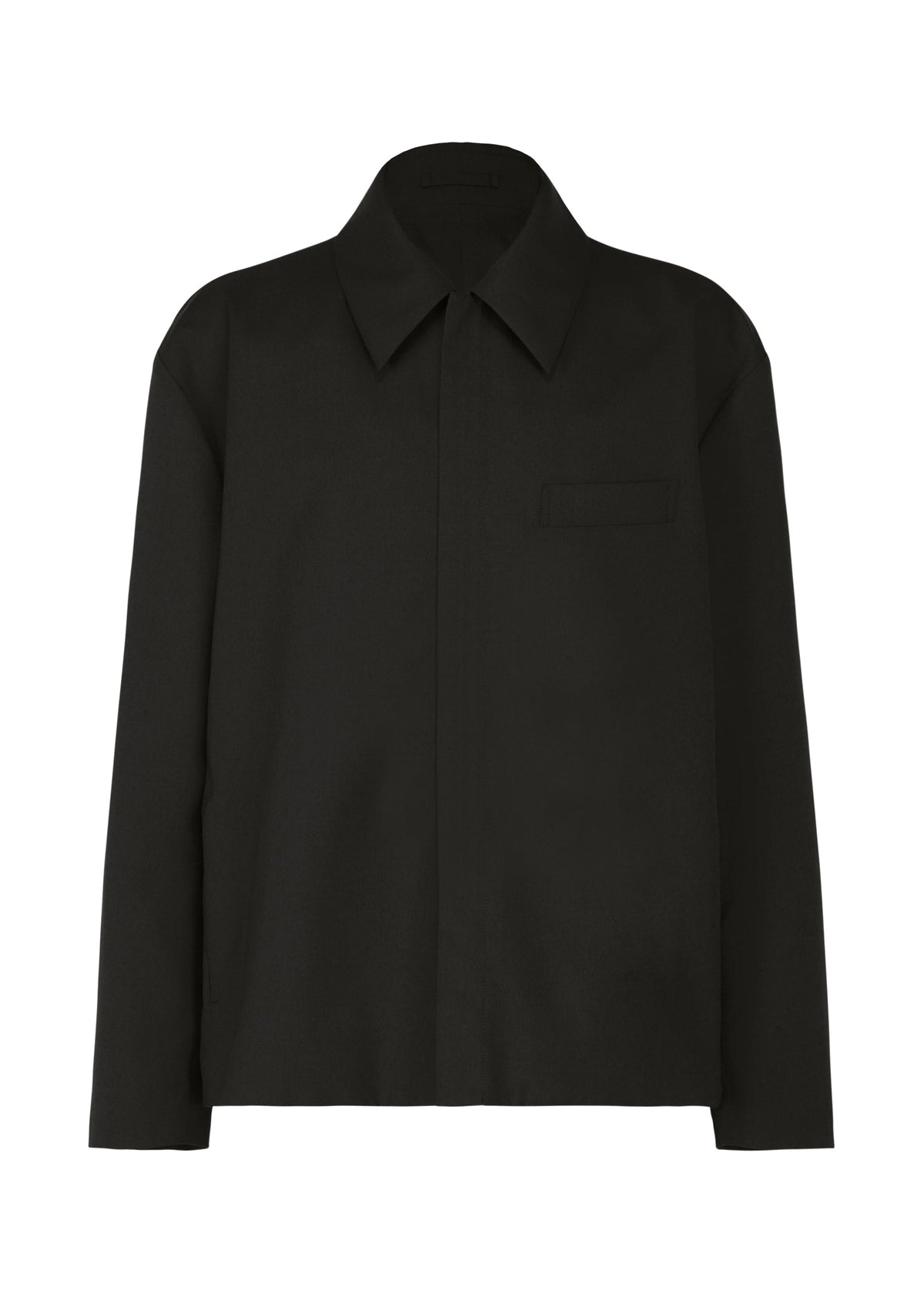 IM MEN’s SUAVE is a sleek, plain black long-sleeve button-up shirt with a collar and single chest pocket, shown against a white background. view 2 of 9