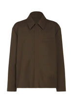 The SUAVE shirt by IM MEN is a plain, long-sleeved, dark brown collared shirt with a single chest pocket and concealed button placket, featuring a sleek silhouette and shown against a white background. - BROWN （no.44）