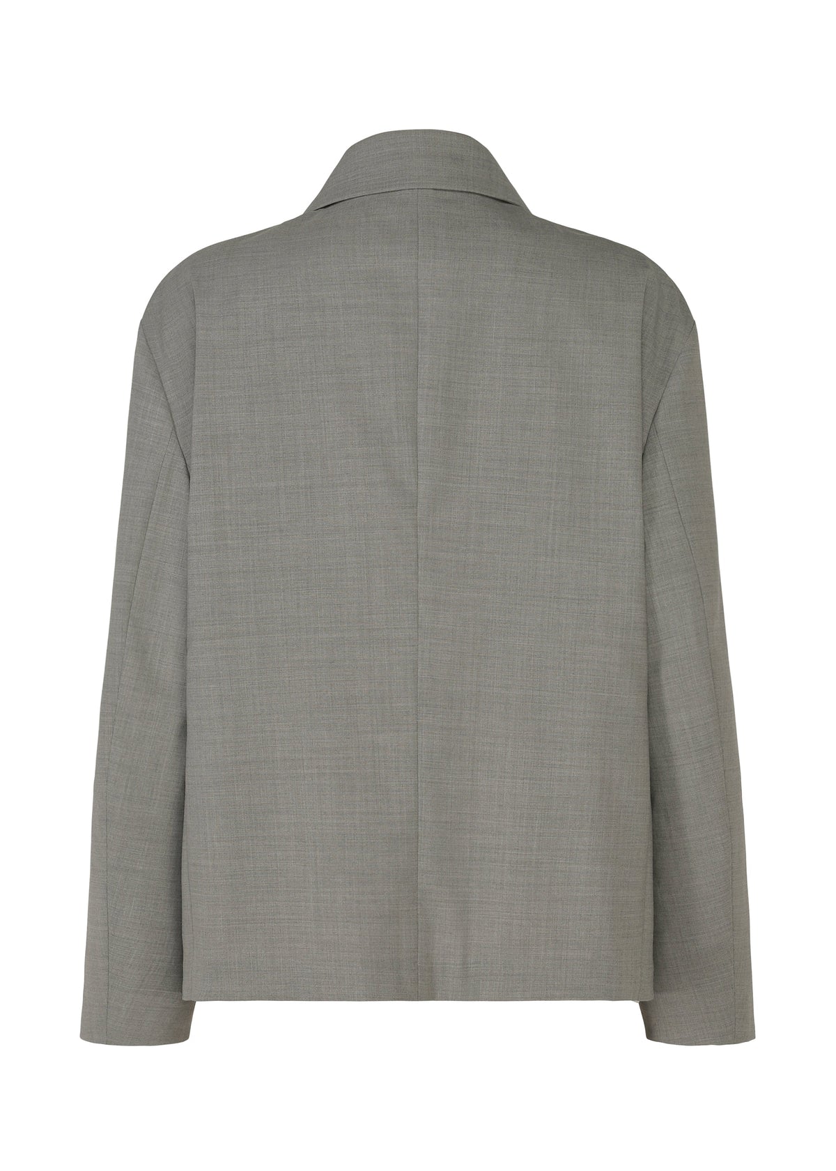 A back view of the SUAVE jacket by IM MEN, in light gray wool blend with long sleeves, straight hem, and notched collar. Its sleek silhouette is shown against a plain white background. view 4 of 9