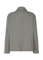 A back view of the SUAVE jacket by IM MEN, in light gray wool blend with long sleeves, straight hem, and notched collar. Its sleek silhouette is shown against a plain white background.