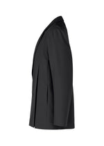 Side view of the IM MEN WINGS BLACK wrinkle resistant jacket with long sleeves and a notched lapel, shown on a plain white background.
