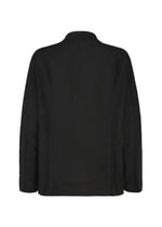 Back view of the “CLAY” black blazer by IM MEN, featuring a collar and long sleeves, displayed against a white background. The blazer showcases a simple, classic design with no visible patterns or embellishments, emphasizing its subtly sculptural form that creates an elegant silhouette.