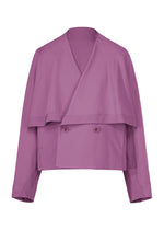 Introducing the FRONT BACK jacket by IM MEN—a cropped, mauve double-breasted wool piece with wide lapels, two-button closure, and long sleeves. Featuring an overlapping front panel and a relaxed, modern fit, this versatile design effortlessly elevates your style. - PURPLE （no.81）