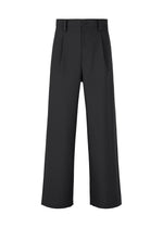 WINGS BLACK by IM MEN: wide-leg black trousers featuring a loose fit, button and zipper closure, belt loops, and two side pockets, shown against a white background.