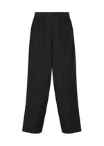 CLAY black straight-leg dress pants by IM MEN, crafted from sculptural fabric with a button and zipper closure, two side pockets, and a slightly loose fit, displayed against a white background. - BLACK （no.15）