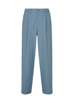 The COMFORT COTTON trousers by IM MEN are light blue, high-waisted, and crafted from high-twist organic cotton for a smooth feel. They feature a button and zip closure, side pockets, belt loops, and a loose, straight-leg fit. Shown on a white background. - SAXE BLUE （no.78）
