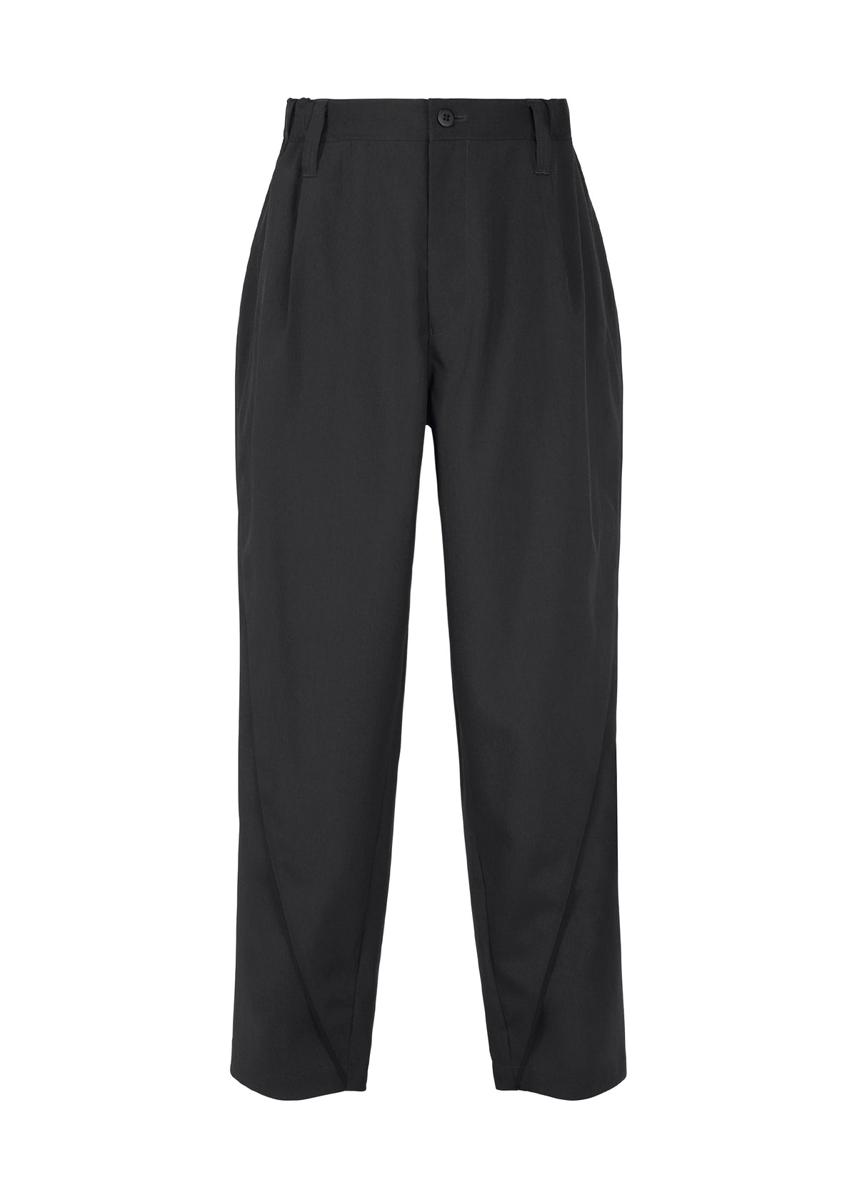The FLUENT pants by IM MEN are black, high-waisted, straight-leg, wrinkle-resistant with a pleated front and side pockets, shown against a white background. view 2 of 9