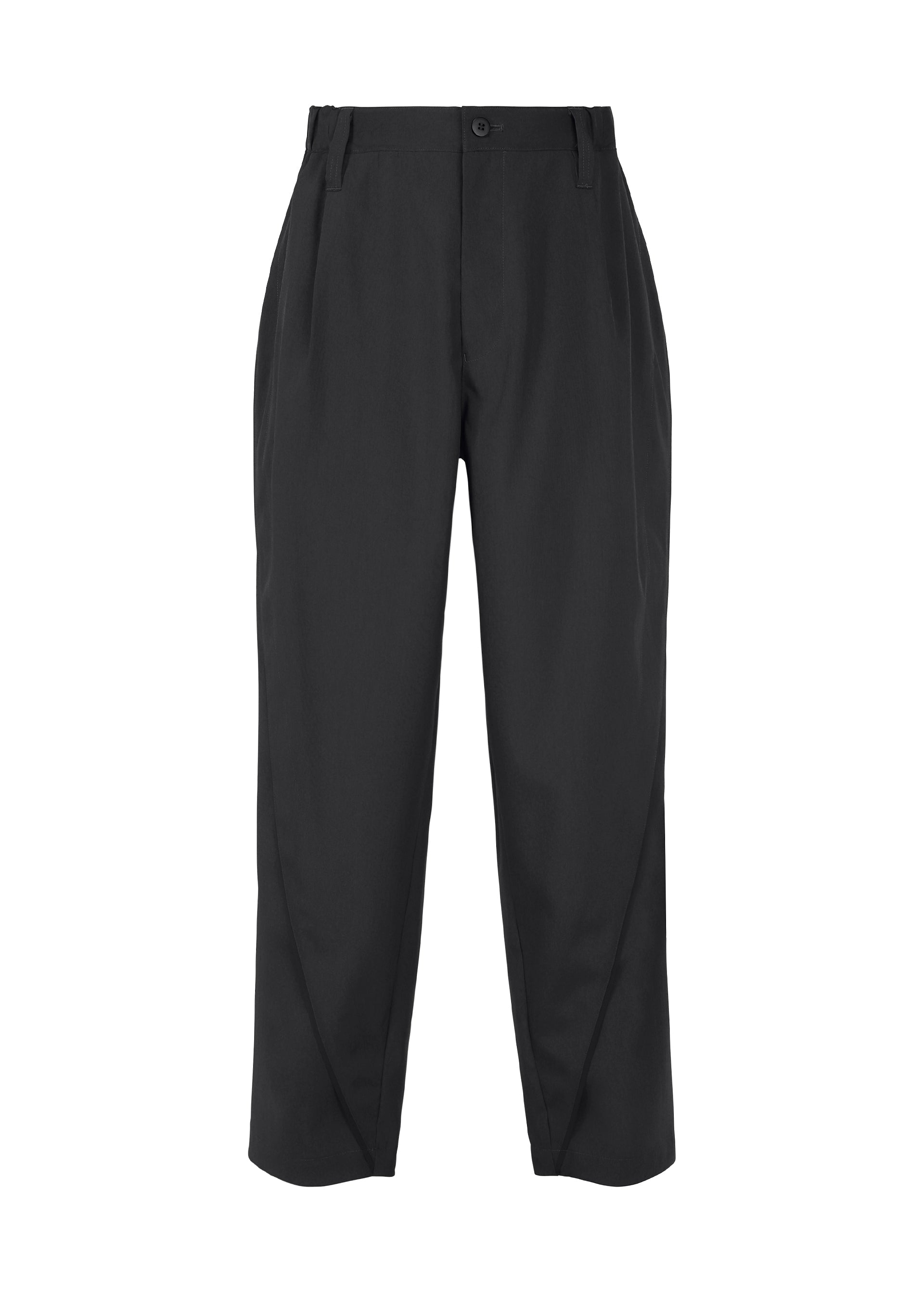 Zoomed view The FLUENT pants by IM MEN are black, high-waisted, straight-leg, wrinkle-resistant with a pleated front and side pockets, shown against a white background. - BLACK （no.15）