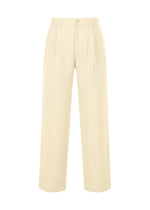 TOUGH WOOL COTTON high-waisted, wide-leg beige pants by IM MEN, featuring belt loops, front pleats, and a button closure—expertly crafted from premium Bishu wool textiles—displayed on a plain white background. - IVORY （no.03）