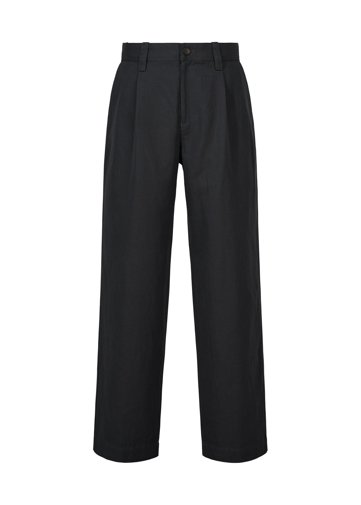 TOUGH WOOL COTTON wide-leg pants by IM MEN, featuring a high waist, front pleats, belt loops, and a button closure—crafted from premium Bishu wool textiles—displayed against a white background. view 3 of 9