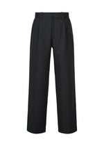TOUGH WOOL COTTON wide-leg pants by IM MEN, featuring a high waist, front pleats, belt loops, and a button closure—crafted from premium Bishu wool textiles—displayed against a white background. - BLACK NAVY （no.74）