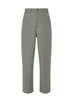 The SUAVE pants by IM MEN feature a light grey wool blend, straight-leg cut, belt loops, front button and zip closure. Lightweight and breathable, these pants are displayed against a white background.