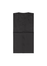 The IM MEN COMPACT SHIRT BLACK, a wrinkle-resistant chef coat with buttons and a collar, is neatly folded like a long-sleeved shirt and displayed from above on a plain white background.