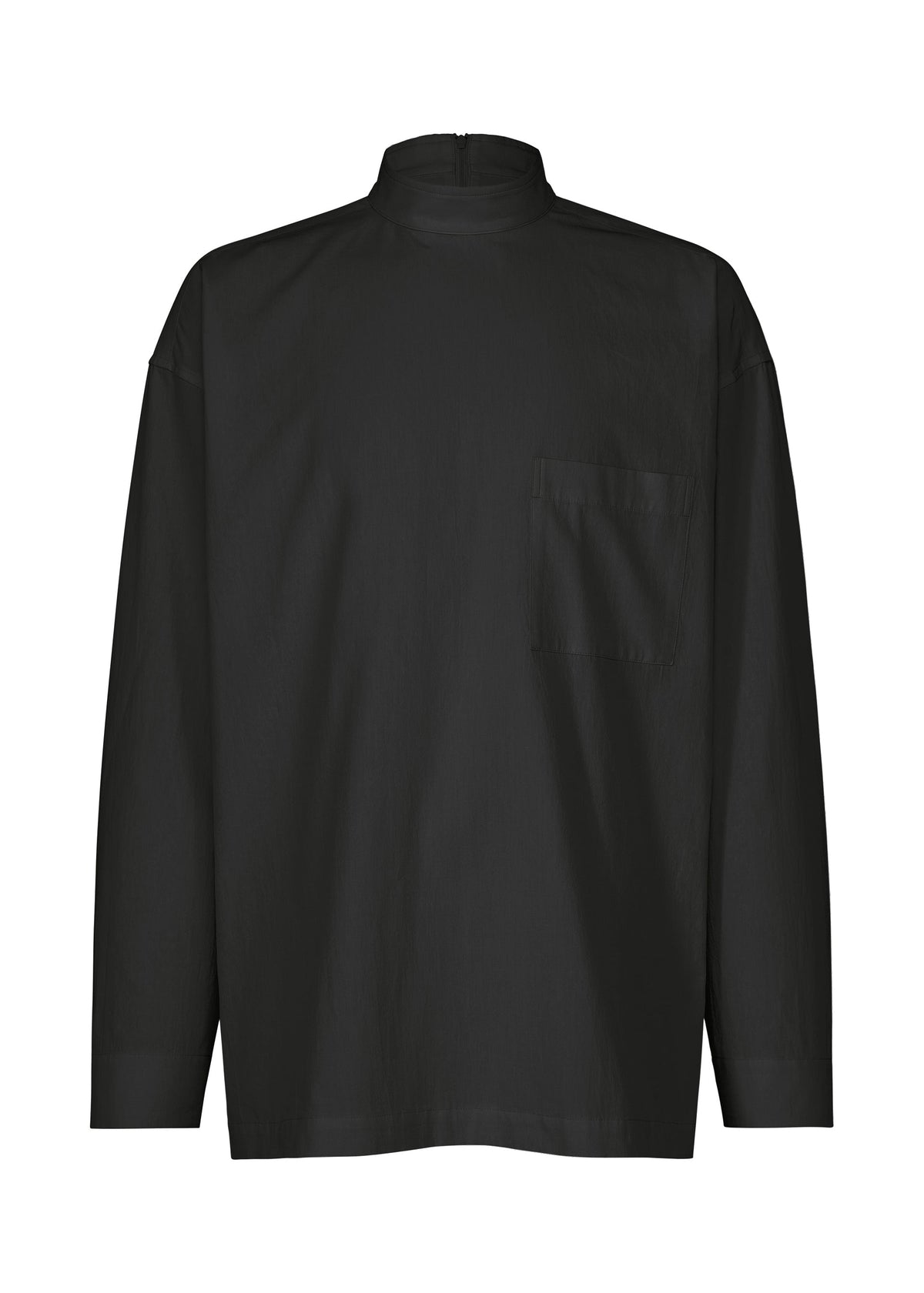 A plain white long-sleeved pullover shirt from IM MEN, featuring a high collar, chest pocket, and relaxed silhouette, displayed against a white background. view 2 of 8