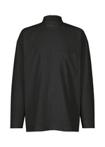A plain white long-sleeved pullover shirt from IM MEN, featuring a high collar, chest pocket, and relaxed silhouette, displayed against a white background. - BLACK （no.15）