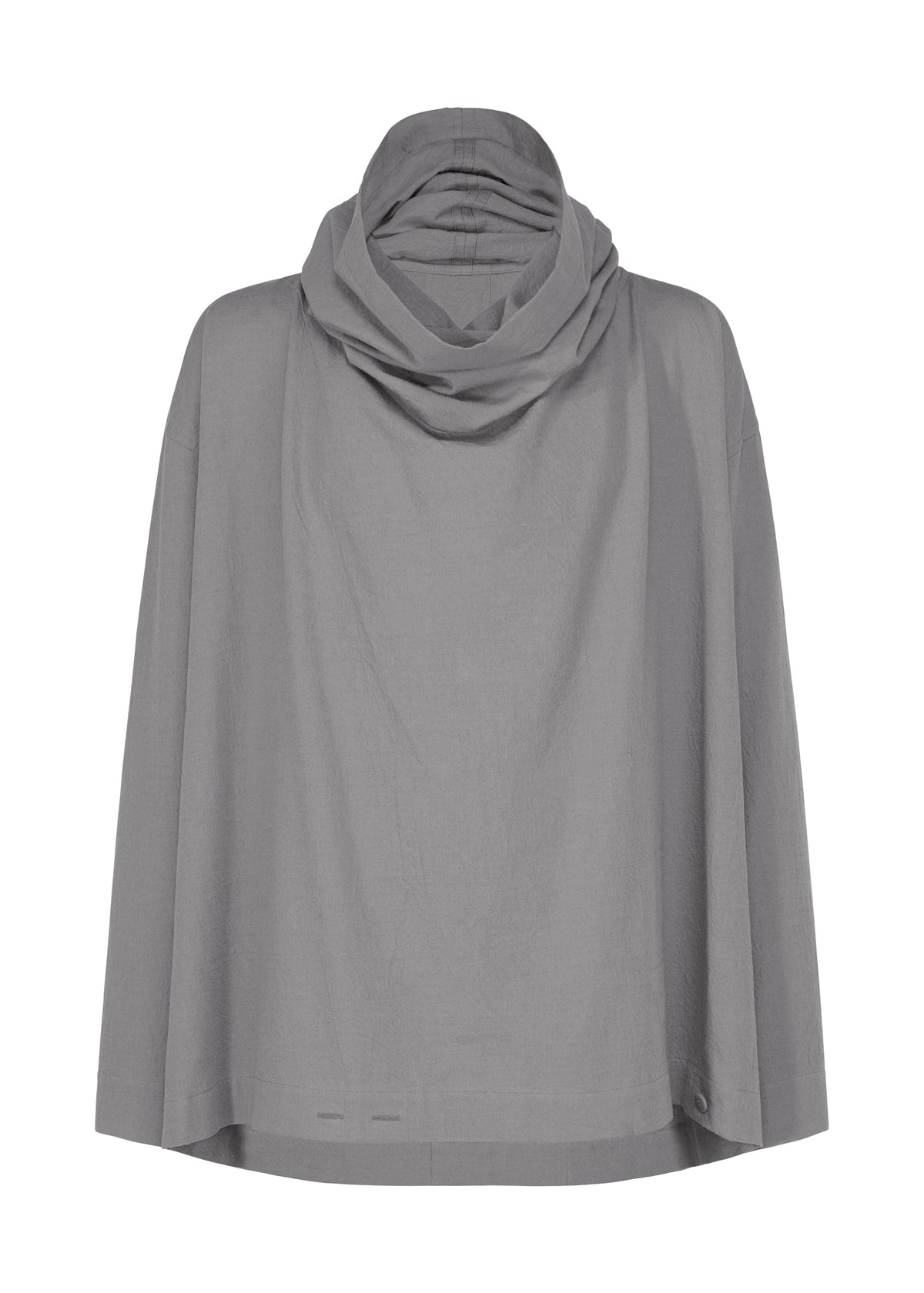 A light gray, long-sleeved top from IM MEN’s Autumn Winter 2026/27 collection, the COTTON YAK features a relaxed silhouette and wide, draped cowl neck, crafted from soft cotton yak fabric in a loose fit reminiscent of a high-neck shirt—shown against a white background. view 1 of 11