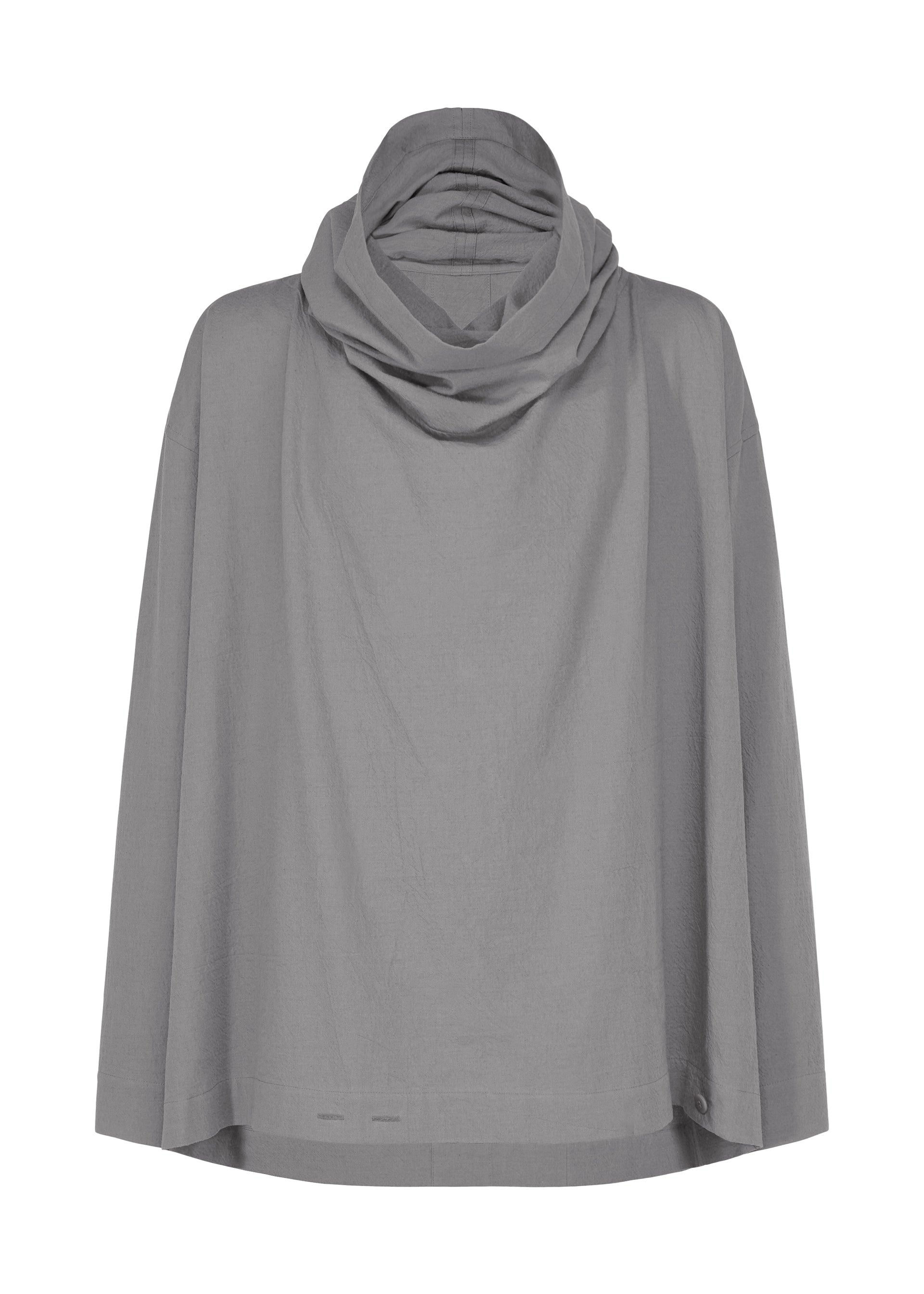 Zoomed view A light gray, long-sleeved top from IM MEN’s Autumn Winter 2026/27 collection, the COTTON YAK features a relaxed silhouette and wide, draped cowl neck, crafted from soft cotton yak fabric in a loose fit reminiscent of a high-neck shirt—shown against a white background. - GRAY （no.12）
