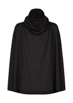 A loose-fitting COTTON YAK black poncho from IM MEN, featuring a wide draped cowl neck and relaxed-fit sleeves, crafted from cotton yak fabric. Shown against a plain white background. Part of the IM MEN Autumn Winter 2026/27 collection. - BLACK （no.15）