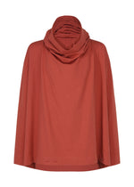The IM MEN COTTON YAK top features a rust hue, long sleeves, a relaxed fit, and a wide draped cowl neckline. Made from soft cotton yak fabric, it is showcased on a plain white background—an ideal piece for the Autumn Winter 2026/27 collection. - RED （no.24）