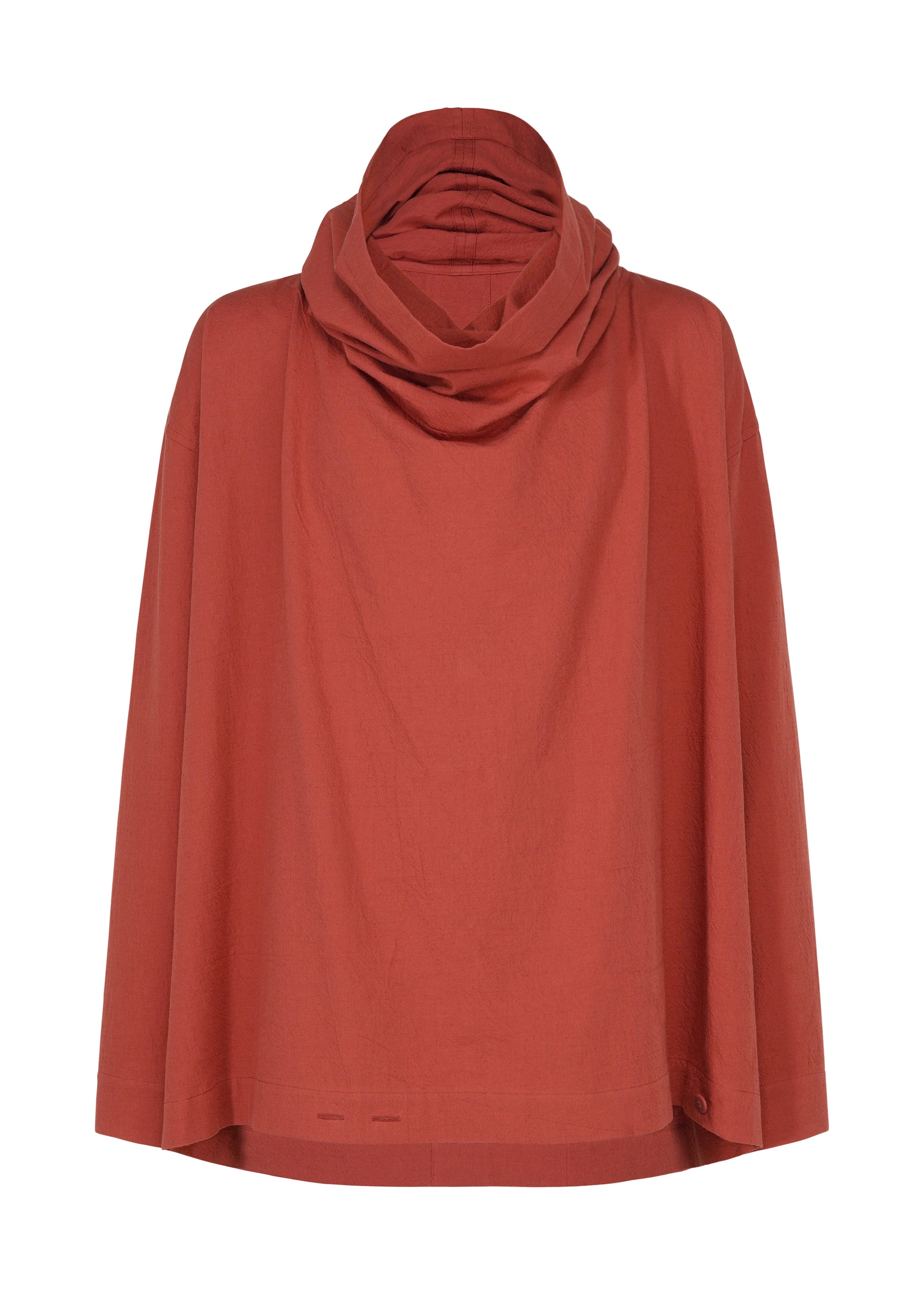 Zoomed view The IM MEN COTTON YAK top features a rust hue, long sleeves, a relaxed fit, and a wide draped cowl neckline. Made from soft cotton yak fabric, it is showcased on a plain white background—an ideal piece for the Autumn Winter 2026/27 collection. - RED （no.24）