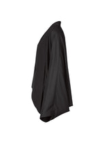 The SWING BLACK jacket by IM MEN is shown from the side against a white background, featuring a collarless design, loose wide sleeves, relaxed fit, single front button, and lightweight fabric for effortless style.