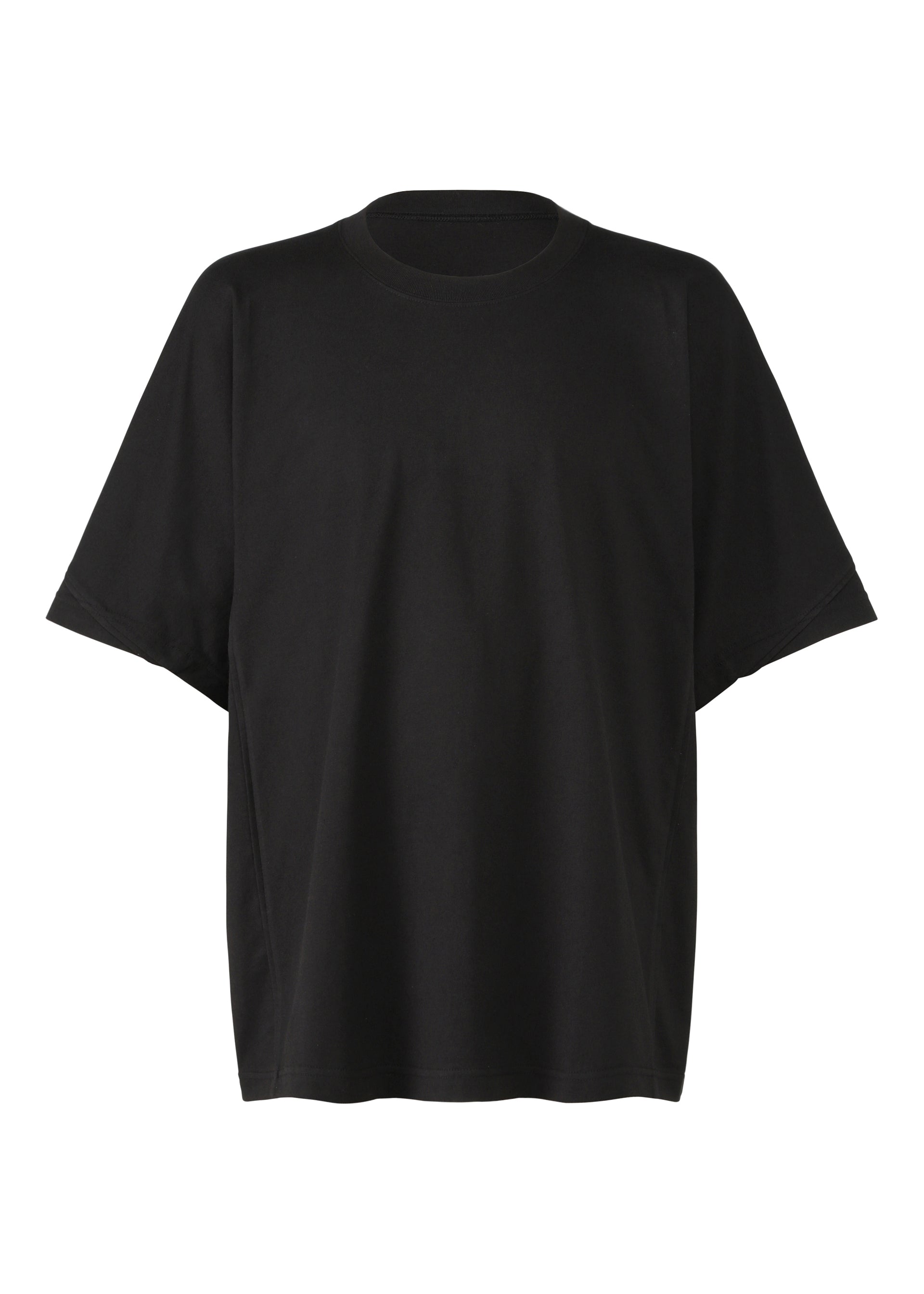 Zoomed view The IM MEN TURN is a plain black short-sleeve crew neck jersey T-shirt shown against a white background, emphasizing its clean silhouette and subtle design elements. - BLACK （no.15）