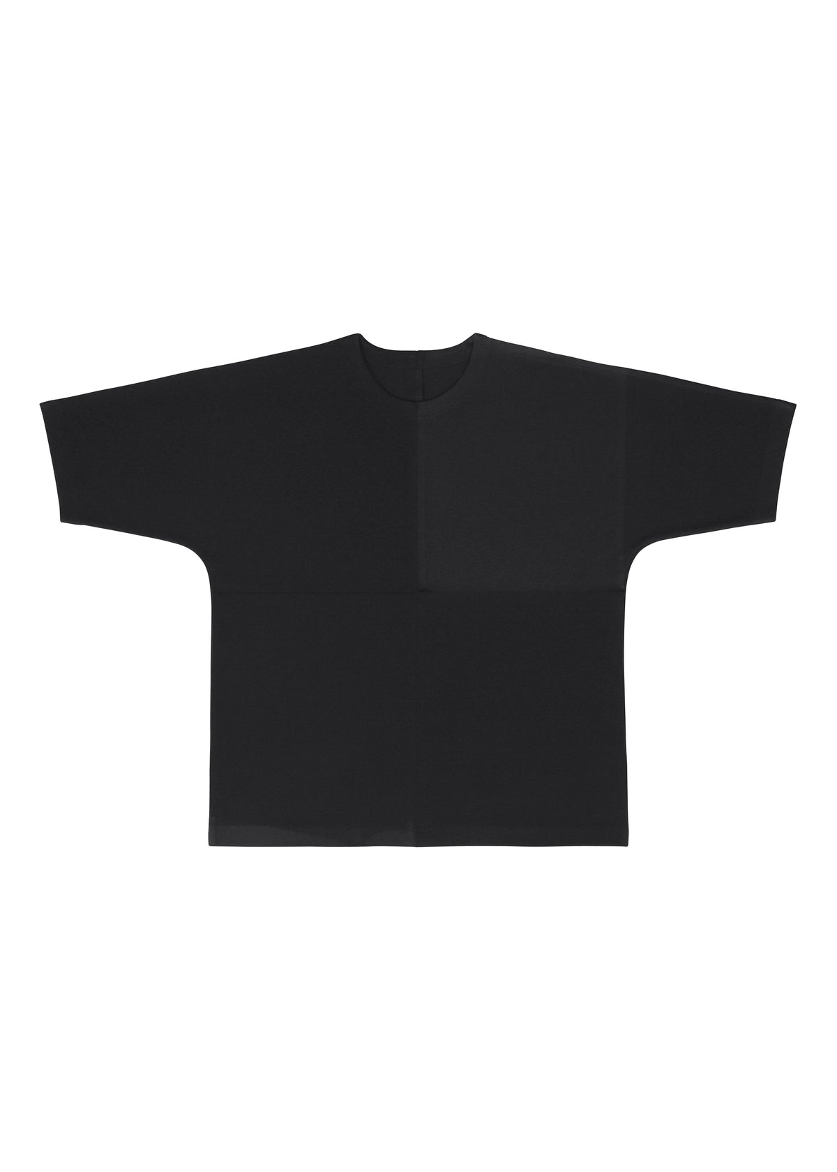 The FLAT T by IM MEN is a plain black oversized jersey T-shirt with wide, straight sleeves and a loose, boxy fit, shown laid flat on a white background. view 4 of 9