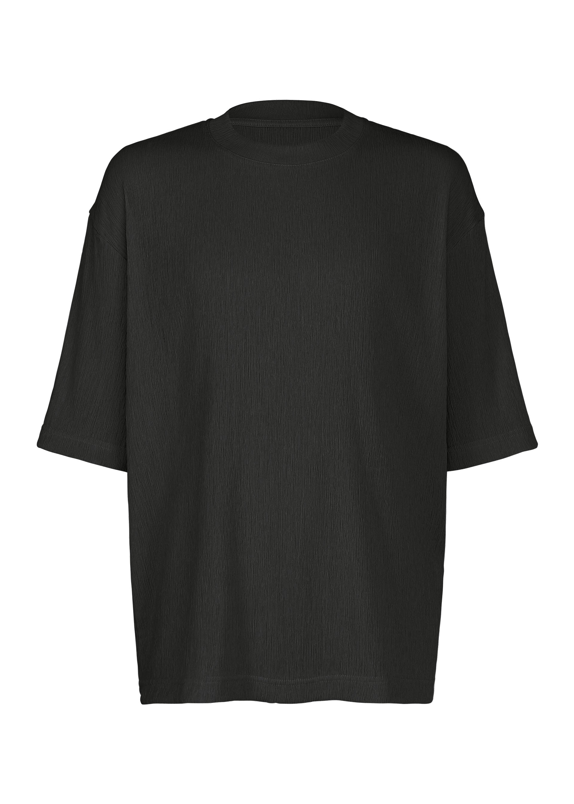 Zoomed view The IM MEN CREPE TUCK JERSEY is an oversized short-sleeve T-shirt in plain black, featuring a crew neckline and crafted from soft jersey fabric, shown against a white background. - BLACK （no.15）