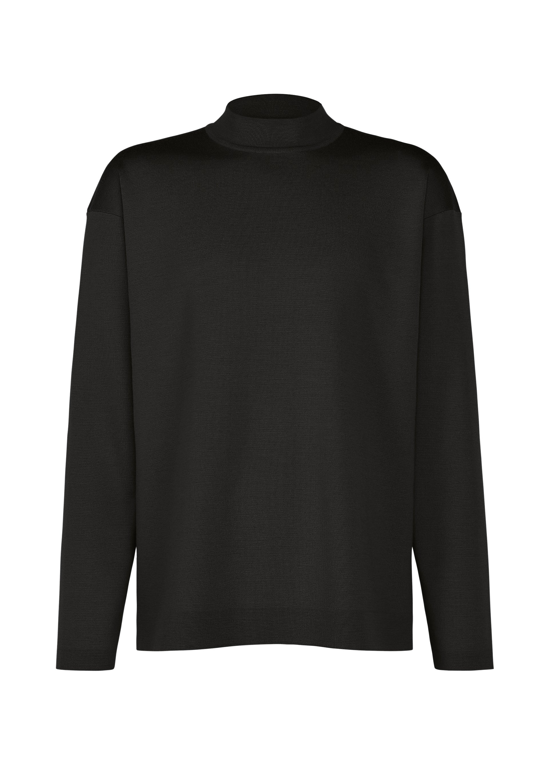 Zoomed view The MONO-MILANO by IM MEN is a relaxed-fit, plain black long-sleeve turtleneck sweater, crafted from washable, wrinkle-resistant wool and featured against a white background. - BLACK （no.15）
