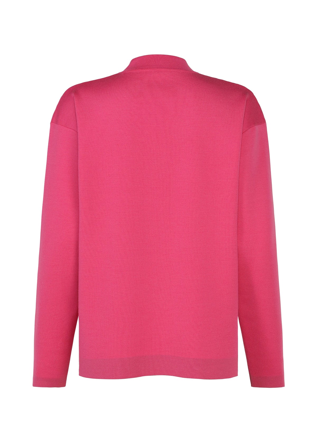 The MONO-MILANO by IM MEN is a plain, long-sleeved pullover sweater in bright pink, crafted from washable Milano ribbed wool, shown from the back against a white background. view 3 of 6