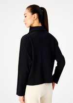 FINE KNIT PLEATS BLACK CARDIGAN