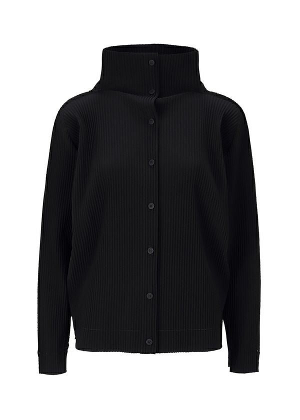 FINE KNIT PLEATS BLACK CARDIGAN