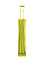 A yellow TRUNK PLEATS BAG 12 by me ISSEY MIYAKE features a unique handle, pleated silicone texture, and a small white side label, displayed against a white background. - LIME YELLOW （no.50）