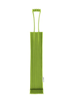 The TRUNK PLEATS BAG 12 by me ISSEY MIYAKE, shown against a white background, features a green flexible design with parallel ridges and two looped top handles for a unique look. - APPLE GREEN （no.63）