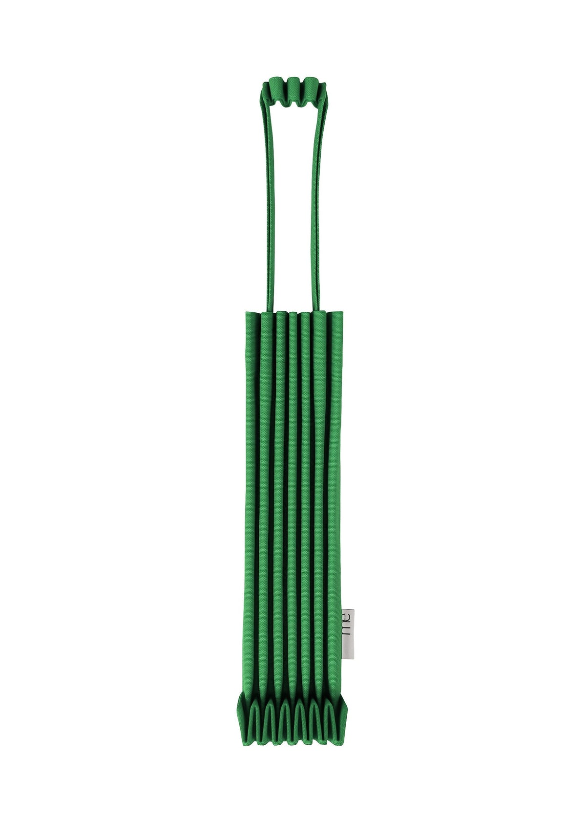 The TRUNK PLEATS BAG 12 by me ISSEY MIYAKE is a stylish mini tote with vivid color, dual handles, and accordion-style pleats, shown vertically against a white background. view 9 of 14