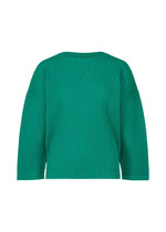 The SWEATS PLEATS ribbed green sweater by me ISSEY MIYAKE features long sleeves and a classic crew neck, shown against a white background. - PEACOCK GREEN （no.64）
