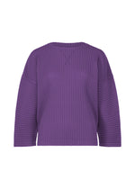 The SWEATS PLEATS by me ISSEY MIYAKE is a long-sleeve, ribbed purple sweatshirt with a crew neckline and relaxed fit, shown on a plain white background. - PURPLE （no.81）
