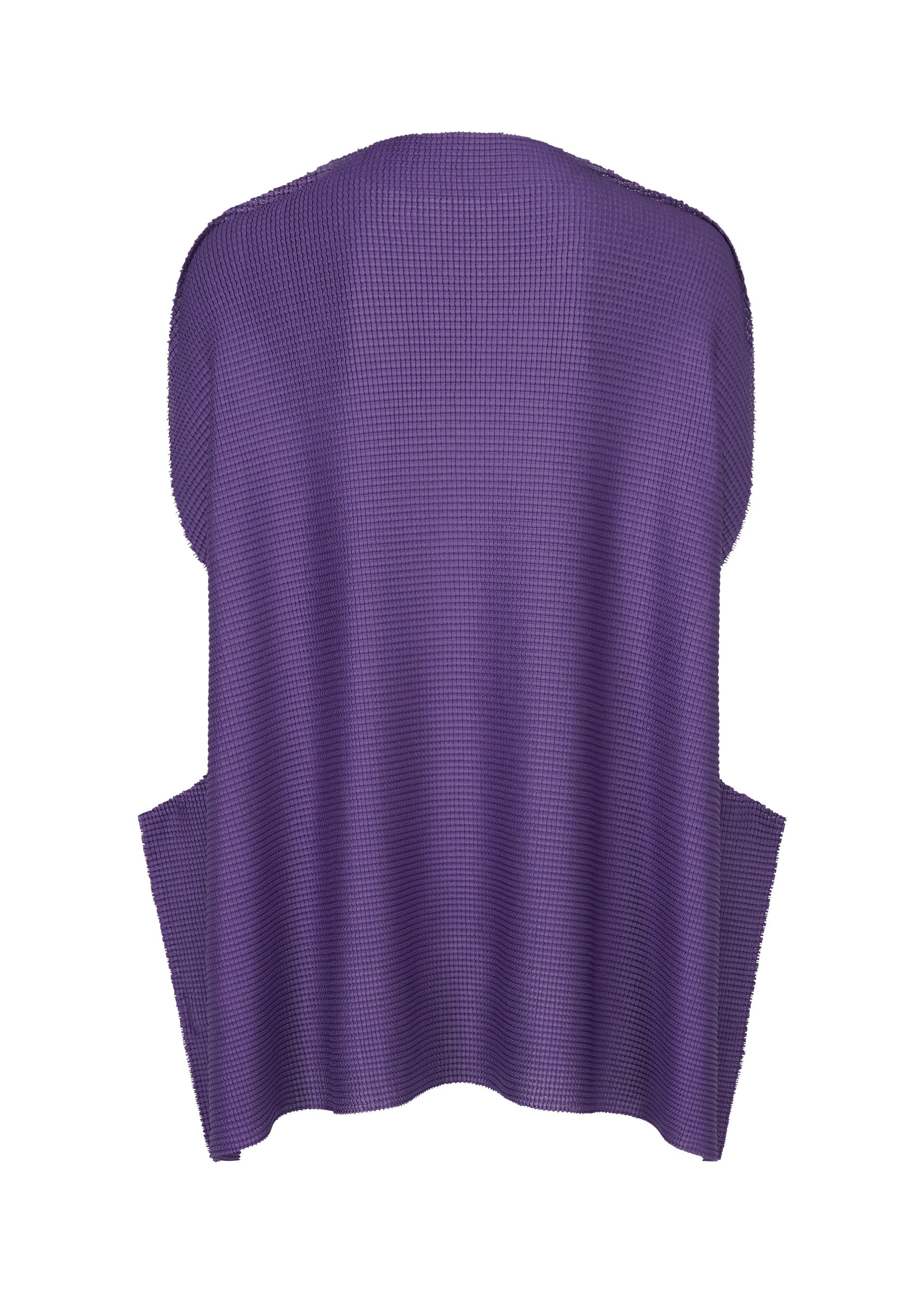 Zoomed view A 3D-rendered image of purple fabric evokes the look of soft CURVE KNIT STRETCH PLEATS by me ISSEY MIYAKE, with smooth folds and pointed corners suggesting the comfortable drape of a knit top.