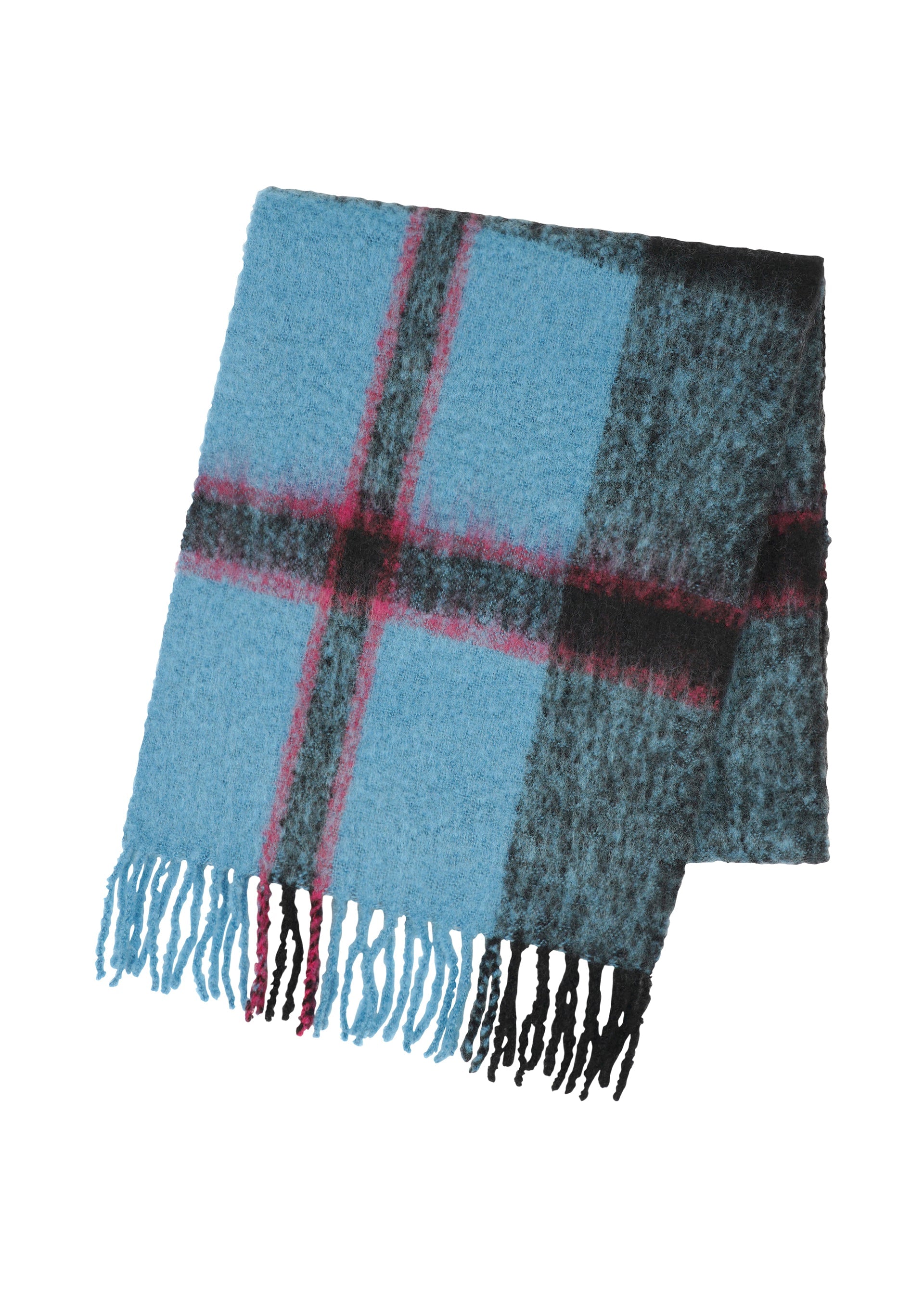 Zoomed view TARTAN CHECK WOOL STOLE - BLUE-HUED （no.78）