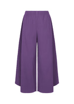 The SWING PLEATS by me ISSEY MIYAKE are wide-leg, high-waisted purple pleated knit pants with a slight flare at the bottom, shown against a plain white background. - PURPLE （no.81）
