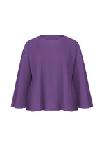 The SWING PLEATS by me ISSEY MIYAKE is a loose-fitting, long-sleeved purple top with a round neckline and fine knit pleats, made from lightweight knit fabric and shown against a white background. - PURPLE （no.81）