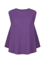 The SWING PLEATS top by me ISSEY MIYAKE is a sleeveless, loose-fitting purple knit with pleats, ribbed texture, and a subtly flared silhouette, shown on a white background. - PURPLE （no.81）