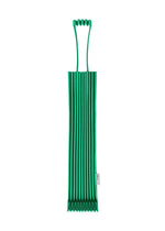 A vibrant green, ribbed silicone sleeve featuring two distinctive looped handles at the top and bottom, reminiscent of the me ISSEY MIYAKE TRUNK PLEATS BAG 12, is displayed against a white background. - EMERALD GREEN （no.63）