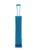The TRUNK PLEATS BAG 12 by me ISSEY MIYAKE, a blue, ribbed, flexible bag featuring a unique handle at one end, is shown laid flat against a white background. - CYAN （no.93）