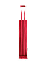 The TRUNK PLEATS BAG 12 by me ISSEY MIYAKE is a red, ribbed bag with a unique top handle, resembling a modern minimalist case, shown against a white background. - CHERRY RED （no.92）